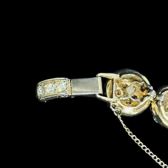 Gold Tone And Clear Rhinestones Round Links Bracelet With Safety Chain (4580) - Picture 9 of 10